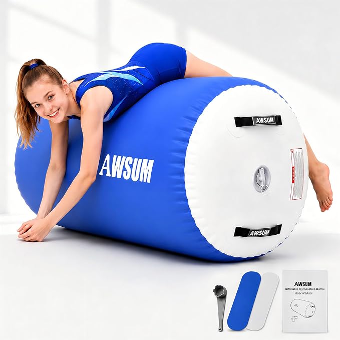 AWSUM Gymnastics Barrel Tumbling Equipment Air Roller Training Inflatable Back Handspring Trainer for Octagon Tumble Mat Gym Cheerleading Home Use 1 PCS，No Electric Pump