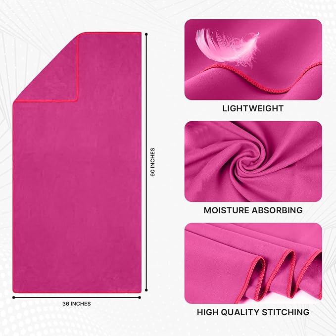 Wet Work 4 Extra Large Towels (60”x36”), Highly Absorbent Microfiber, Quick Dry, Lightweight & Ultrasoft, Perfect for Bath, Beach, Travel, Yoga, Lint Free Microfiber Towels for Body