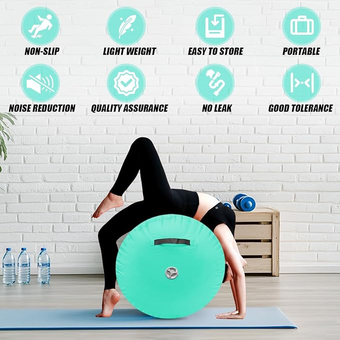 Triclicks Gymnastics Barrel Inflatable Air Roller Barrel Tumble Track Equipment Octagon Mat for Backhandspring Trainer Yoga Cheerleading Home Use Gym Without Pump