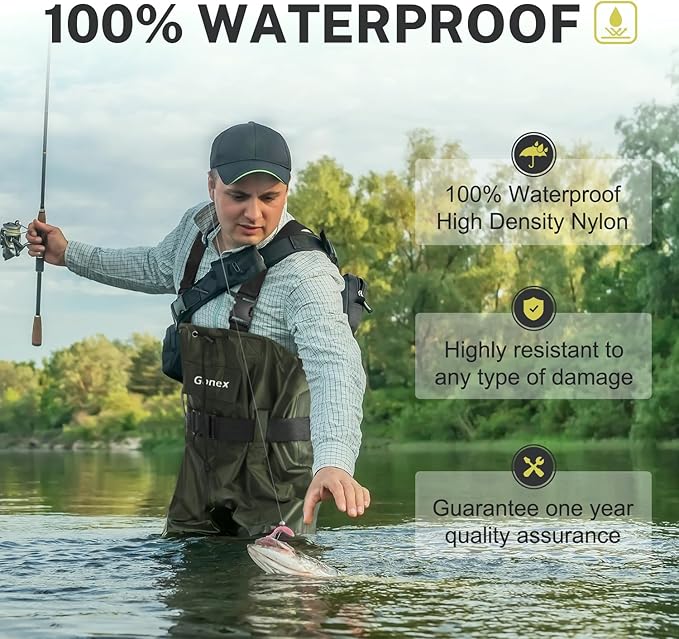 Gonex Chest Waders Hunting Fishing Waders for Men Women Waterproof 70D Nylon Wader for Duck Hunting Fishing Green, Sizes 8-13
