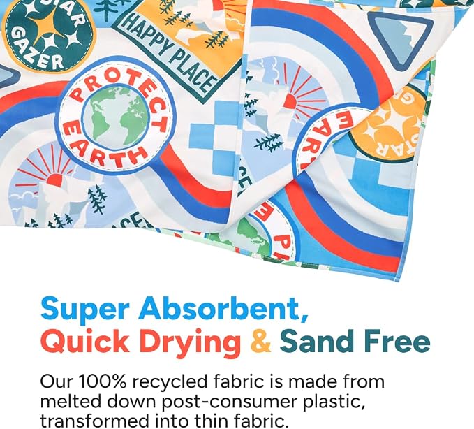 Dock & Bay Kid's Towel - Quick Dry, Sand Free - Compact, Lightweight - 100% Recycled - Includes Bag - Into the Wild - Large (160x90cm, 63x35)