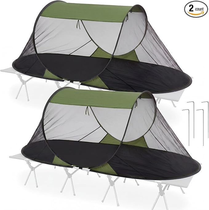 2 Pack Pop up Mosquito Tent for Camping 1 Person Instant Setup Foldable Bug Net Cot Tent with Ground Pin Portable Waterproof Screen Net for Cot Bed Hiking Summer Beach Outdoor
