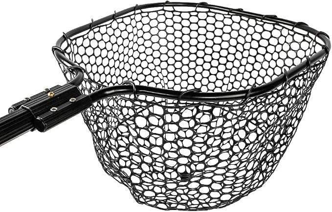 YakAttack Floating Fishing Net with Rubber Netting |16” x 19” Hoop, 11” Depth, 56” Telescoping Aluminum Handle | Snag-Free Landing Net for Kayak, Canoe, or Boat Anglers | Black