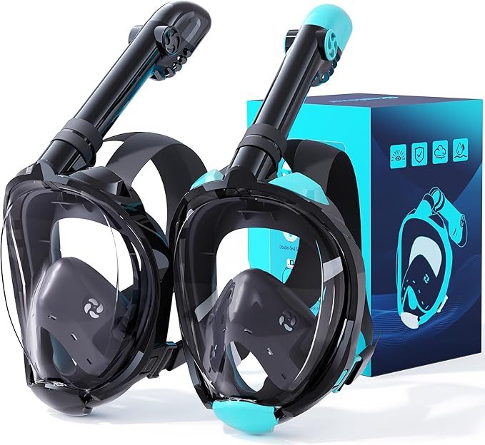 Greatever G2 Snorkeling Gear for Adults 2PCS, Full Face Snorkel Mask with Dry Top Snorkel,Anti-Leak & Anti-Fog Snorkel Mask Adult,Foldable Snorkeling Mask with Camera Mount mesh Bag