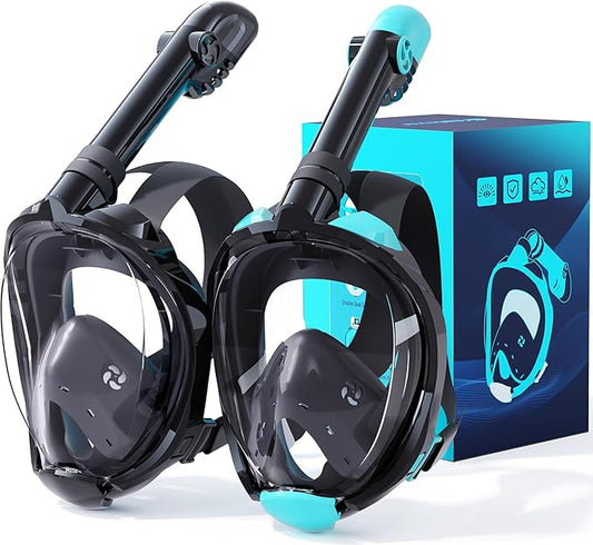 Greatever G2 Snorkeling Gear for Adults 2PCS, Full Face Snorkel Mask with Dry Top Snorkel,Anti-Leak & Anti-Fog Snorkel Mask Adult,Foldable Snorkeling Mask with Camera Mount mesh Bag
