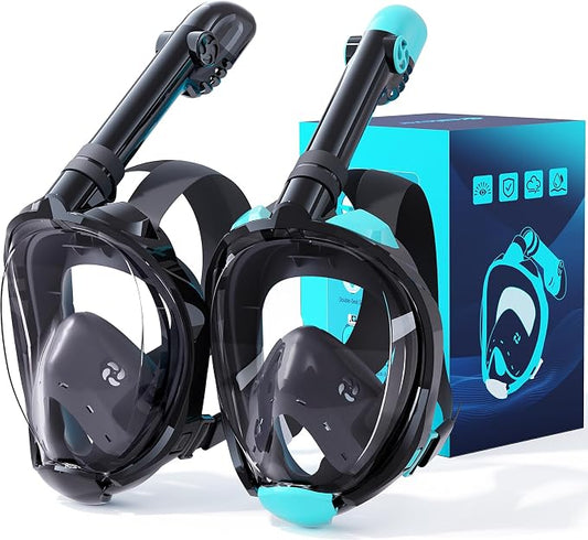 Greatever G2 Snorkeling Gear for Adults 2PCS, Full Face Snorkel Mask with Dry Top Snorkel,Anti-Leak & Anti-Fog Snorkel Mask Adult,Foldable Snorkeling Mask with Camera Mount mesh Bag