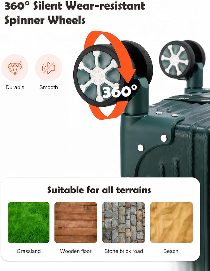 20 Inch Hard Shell Carry On Luggage, Zipperless Carry-on Suitcase with TSA Lock, Aluminum Frame & Spinner Wheels for Travel, 22x14x9 Airline Approved, Green
