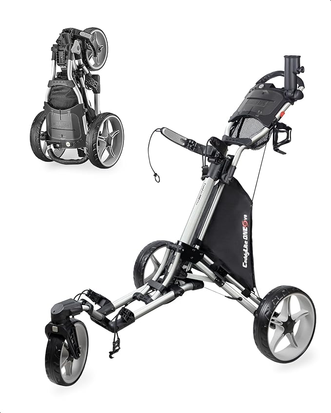 Caddytek CaddyLite ONE-Swivel V8 Golf Push Cart - Lightweight 3 Wheel Foldable Cart with One-Click Folding, 360° Swivel Front Wheel, Adjustable Handle, Cooler Basket, Umbrella & Drink Holder