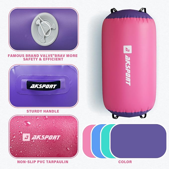 AKSPORT Air Roller Gymnastics Air Barrel for Backbends and Back Handsprings Exercise Training with Electric Air Pump for Home Use/Yoga/Cheerleading/Tumbling/Back Walkovers