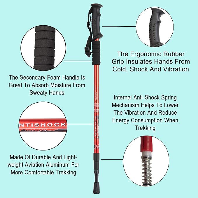 Aihoye Hiking Trekking Poles, 2 Pack Collapsible, Lightweight, Anti Shock, Walking Sticks, Adjustable Hiking Pole for Men and Women