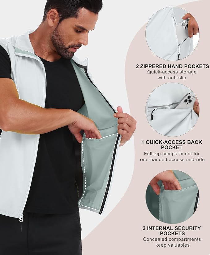 Little Donkey Andy Men's Water-resistant Outerwear Vests, Stretch Windproof Vest for Cycling, Running, Golf
