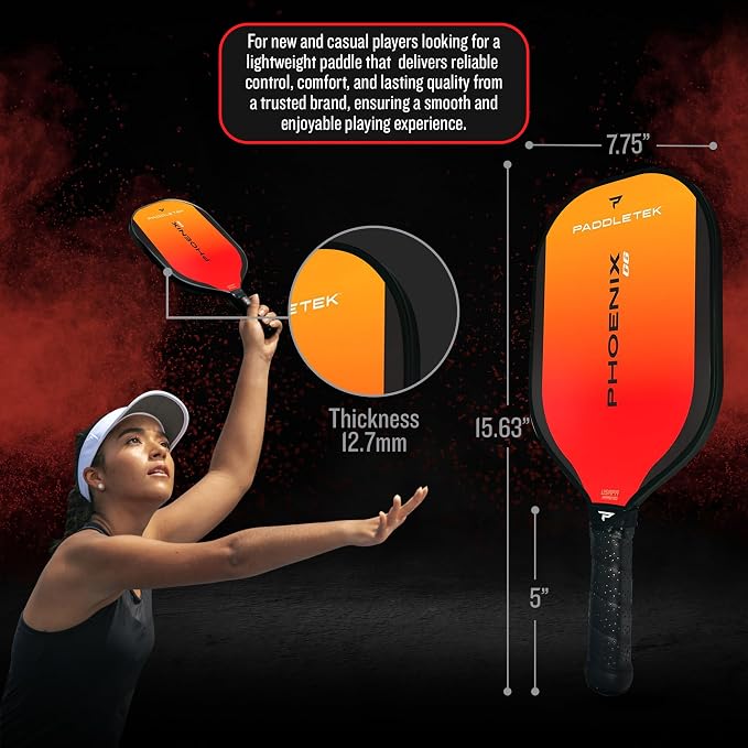 Paddletek Phoenix G6 Pickleball Paddle | Professional Pickleball Paddles with Honeycomb Core, Polycarbonate Surface, Graphite PolyCore & High Tack Performance Grip | USAPA Approved