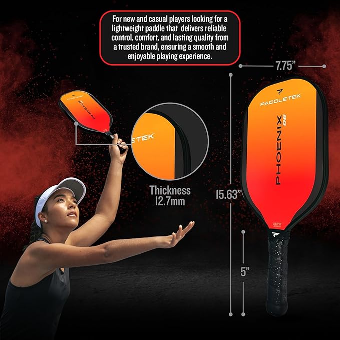 Paddletek Phoenix G6 Pickleball Paddle | Professional Pickleball Paddles with Honeycomb Core, Polycarbonate Surface, Graphite PolyCore & High Tack Performance Grip | USAPA Approved