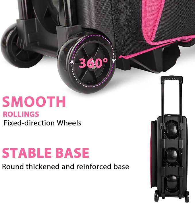 Goloni 3 Ball Bowling Bag with Wheels, Rolling Bowling Roller Bag with Retractable Handle for Balls & Bowling Accessories