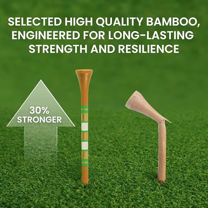 FINGER TEN Premium Bamboo Wood Golf Tees Unique Box Design 18-Pack Per Box Value 18/72/180 Pack, Wooden Tees in 2 3/4" 3 1/4" Durable for Golfers, USA Flag Design Pro Tee Choice