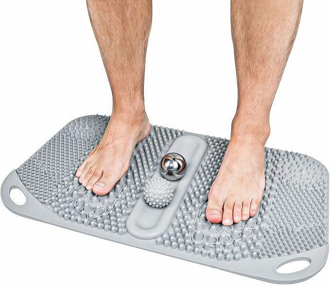 FREATECH Foot Massage Acupressure Mat and Silicone Back Scrubber Bundle