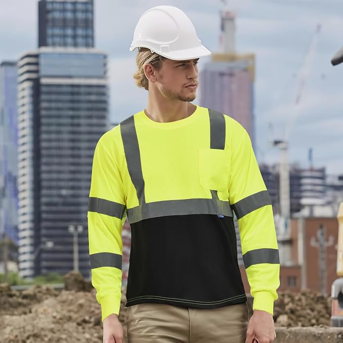 AYKRM Safety T Shirt Reflective High Visibility hi vis Long Sleeve T Shirt (XS-6XL)