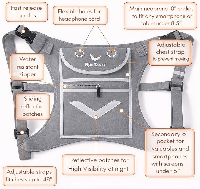 Running Mini Backpack Vest for Men & Women - Hi-viz gear, Holds Valuables, any Phone - Ideal for Fitness, Walking, Cycling!