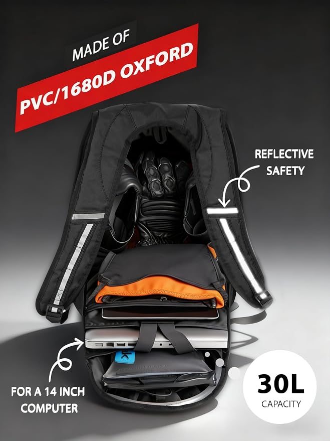 JFG RACING Motorcycle Backpack,30L Hardshell Carbon Fiber Pattern Waterproof Helmet Backpack for Men Riding Bag for Travel Daily Storage Motorcycles Accessories
