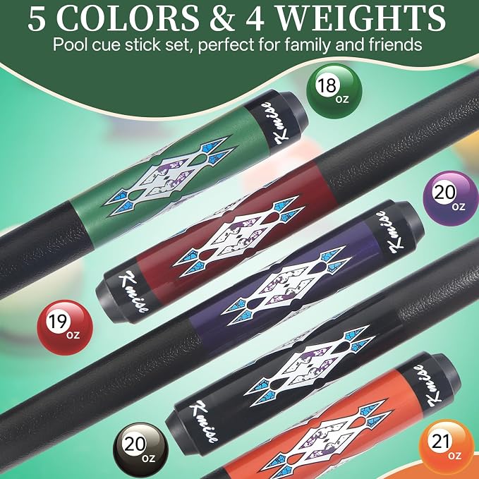 Kmise Pool Stick Set of - 58" Pool Cue Stick, Canadian Maple Professional Billiards Pool Cue, Pool Sticks for Adults, 18~21oz Multiple Colors