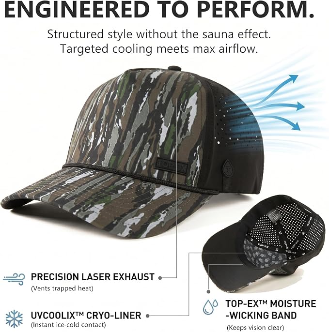 TOP-EX Performance Baseball Hat for Men Water Resistant Golf Cap Running Cooling Snapback Laser Perforated