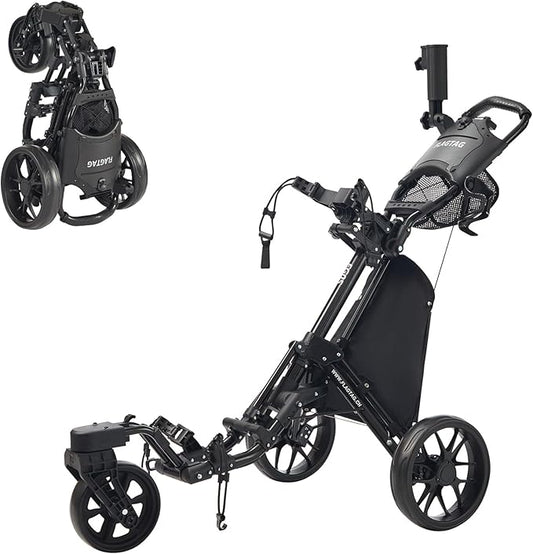 FLAGTAG Golf Push Cart 3 Wheel with 360 Swivel Front Wheel,Lightweight and Foldable Walking Golf Cart，One-Click Foldable,with Foot Brake