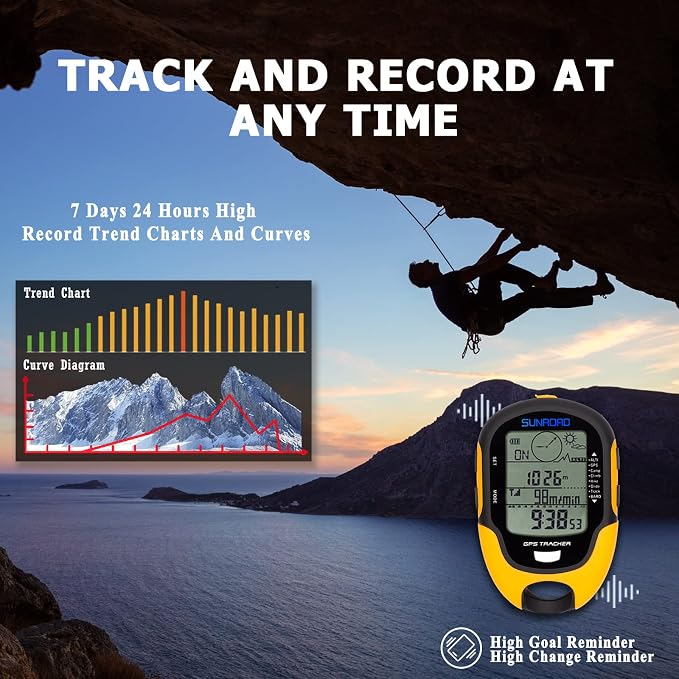 Altimeter GPS Digital Waterproof Outdoor Altitude Pre-Warning Remind Compass Stopwatch Sports -Barometer Weather Forcast Pedometer SUNROAD