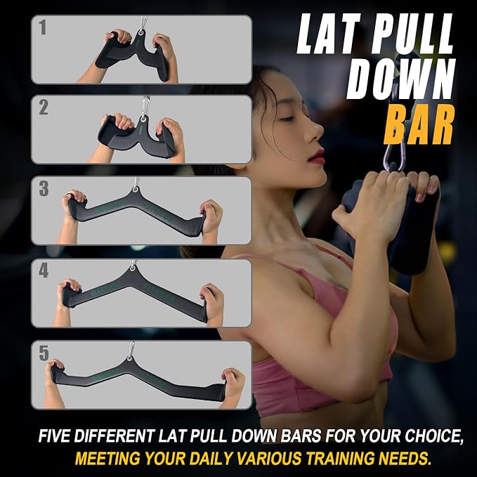 MARSAFIT Home Gym Fitness Rowing T-bar V-bar Pulley Cable Machine Attachment, Bicep Curl Tricep LAT pulldown Bar Back Strength Training Handle Grips LAT Pull Down Bar for Seat Row Workout