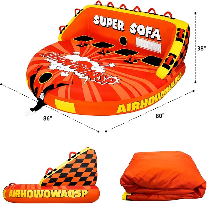 Super Sofa Towable Tubes for Boating 1-4 Person,Tubes for Boats,Inflatable Pull Boats/Boat Tube/Water Tube,Front&Back Tow Points with Heavy-Duty Thick Nylon Cover for Water Sports