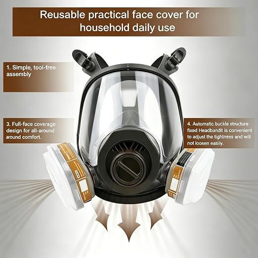 Reusable Full Face Shield Mask, Anti-Fog Clear Lens & Soft Silicone Seal, for Home DIY, Painting, Woodworking, Gardening & Renovation