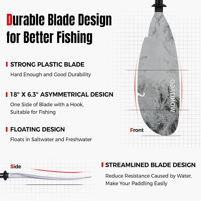 Angler Kayak Paddle Carbon Fiber Shaft and Plastic Blade, Floating Adjustable Fihsing Kayak Oar with Paddle Leash, 230-250cm/90-98 inch