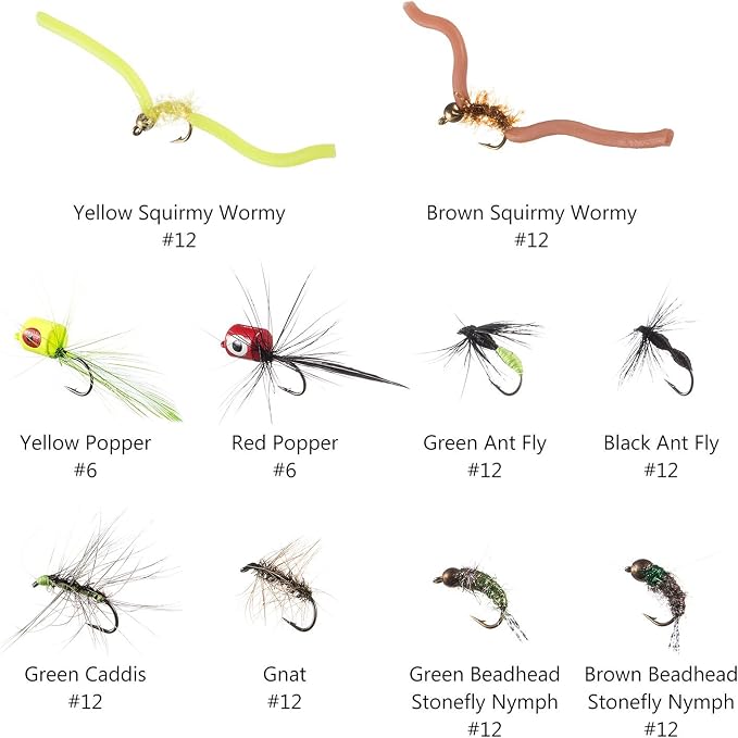 BASSDASH Fly Fishing Flies Kit Fly Assortment Trout Bass Fishing with Fly Box with Dry/Wet Flies, Nymphs, Streamers, Popper
