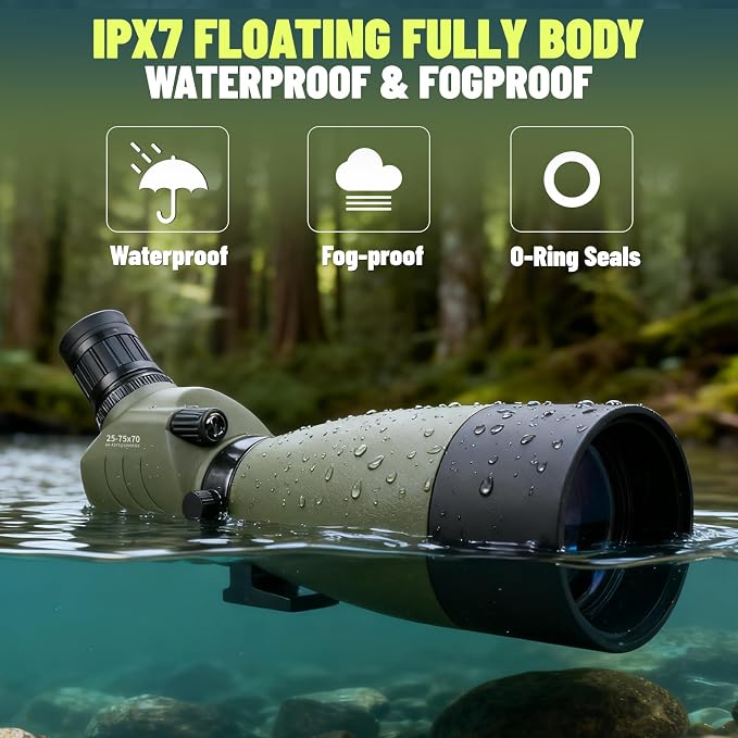 25-75x70 Spotting Scope with Tripod for Target Shooting, Bird Watching