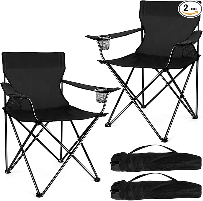Joyfair Portable Camping Chair, Outdoor Lawn Folding Chairs for Adults, Heavy Duty Large Foldable Chairs for Beach, Fishing, Tailgating and More Outdoor Sport, Carry Bag & Cup Holder