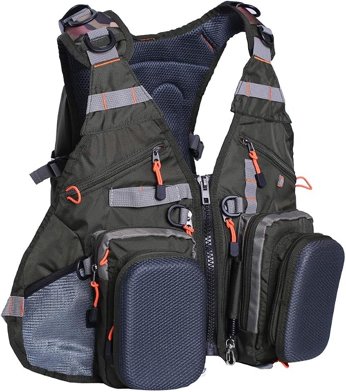 Raprance Fishing Vest for Men and Women Outdoor Activity Fly Bass Fishing Vest Backpack (Army Green,FV02)
