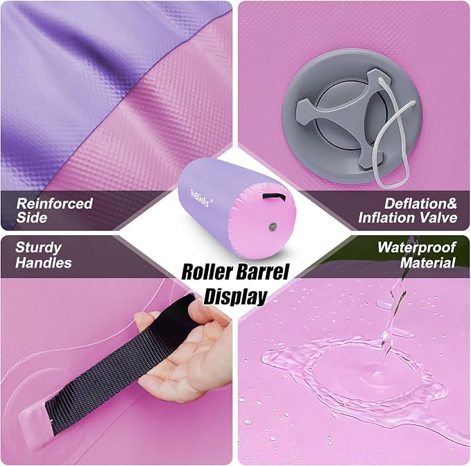 Triclicks Gymnastics Barrel Inflatable Air Roller Barrel Tumble Track Equipment Octagon Mat for Backhandspring Trainer Yoga Cheerleading Home Use Gym Without Pump