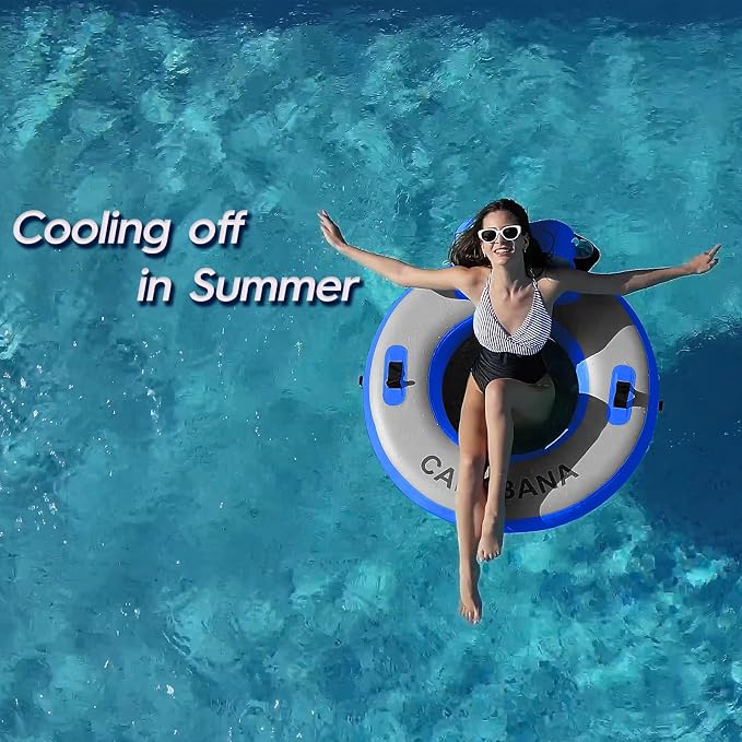 CALOBANA Round Floating Ring Inflatable Water Hammock Heavy Duty River Floats Lake Raft for Adults Tanning Pool Lounger Float Island Platform Pad Mat for Party