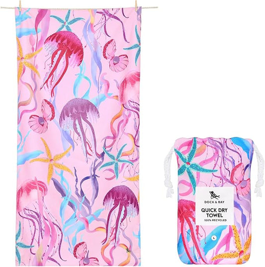 Dock & Bay Kid's Towel - Quick Dry, Sand Free - Compact, Lightweight - 100% Recycled - Includes Bag - Ready for This Jelly - Large (160x90cm, 63x35)