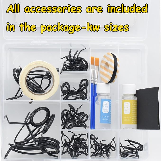 KW 55PCS Heavy Double Feet Fishing Surf Spinning Casting Saltwater Line Rod Replacement Guides Repair Kit with Epoxy Gule Set for Rod Building