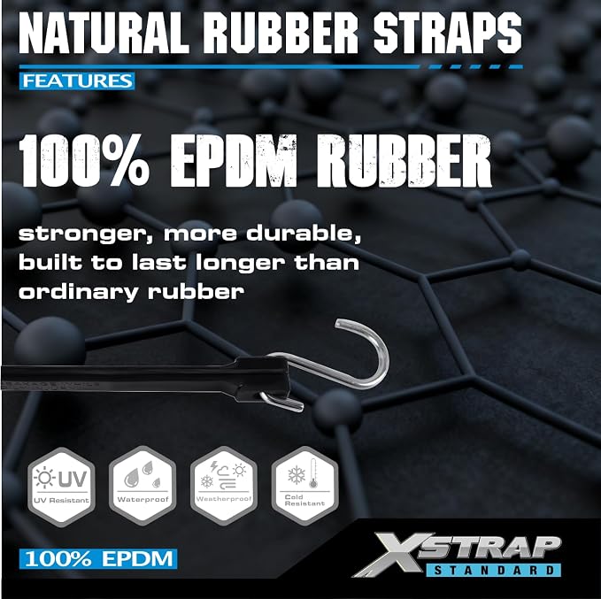 XSTRAP STANDARD 20 Pack Multiple Size Natural Rubber Tarp Bungee Straps 100% EPDM Tie Down Cords with S Hooks Heavy Duty Ideal for Securing Tarps