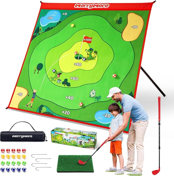 Golf Chipping Game Set with Adjustable Club, Large Target Golf Games Fun, 20 Sticky Balls, Portable Family Yard Game for Adults Kids, Indoor & Outdoor Golf Party