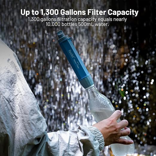 Yuclet Squeeze Water Filtration System for Hiking, Camping, Travel, and Emergency Preparedness (6 Water Filter Straw, 4 Squeezable 20-Oz Water Pouch)