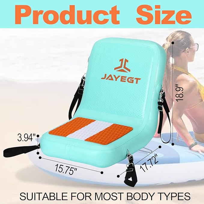 JAYEGT Inflatable Kayak Seat with Back Support,Paddle Board Accessories ，Foldable SUP Seat，Ergonomic Anti-Slip Design, high Load Capacity，Versatile Use for Kayak, Boat,SUP,Canoe,Fishing Boat-Green