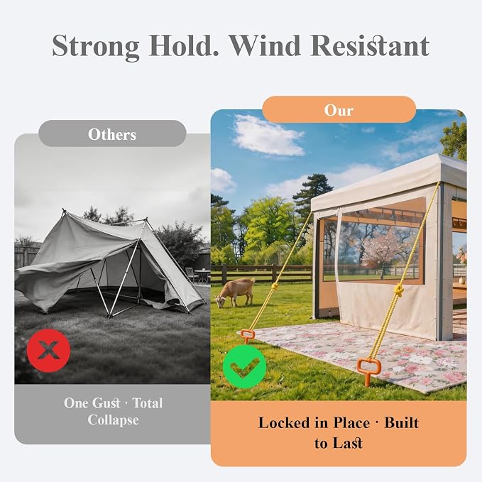 15in Screw in Tent Stakes for 2026 - Ground Anchors Screw in(Orange,12PCS) | Tent Stakes Heavy Duty with drill adapter and 30ft nylon rope; for tent anchors and heavy duty ground anchoring