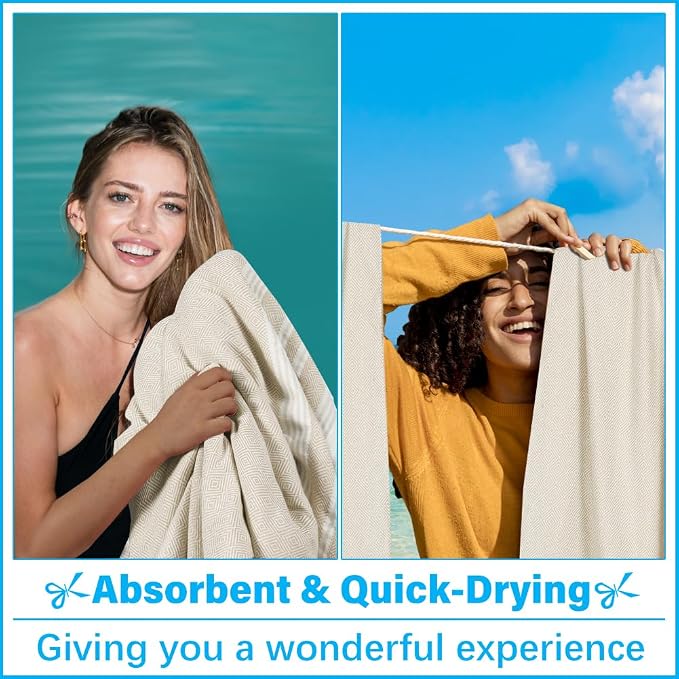 Vikumond Oversized Turkish Beach Towel Blanket XXL Cotton Sandproof Towels Boho Woven Extra Large Big Sand Free Giant Throw Blankets Huge Quilt XL Picnic Camping Necessities Cloud for Adult Gifts