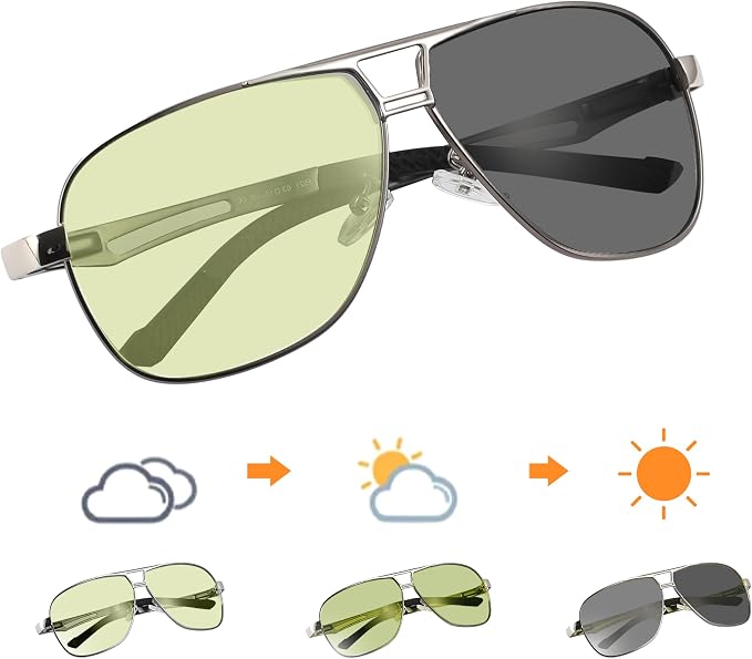 Polarized Photochromic Sports Sunglasses for Men UV-Protection Day & Night Driving Glasses - Al-Mg Metal Ultralight