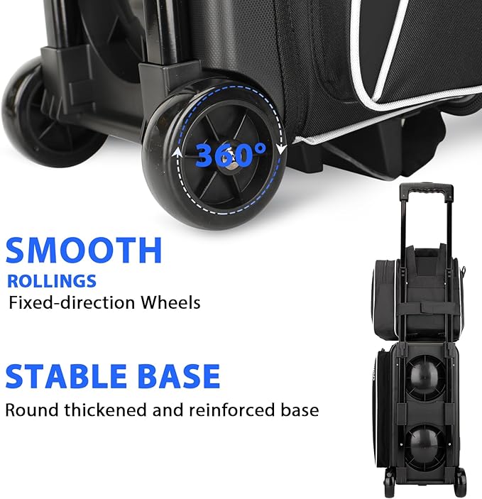 Goloni 3 Ball Bowling Bag with Wheels, 2+1 Double Roller Bowling Bag with Shoe Compartment,Tote Bag for Bowling Accessories