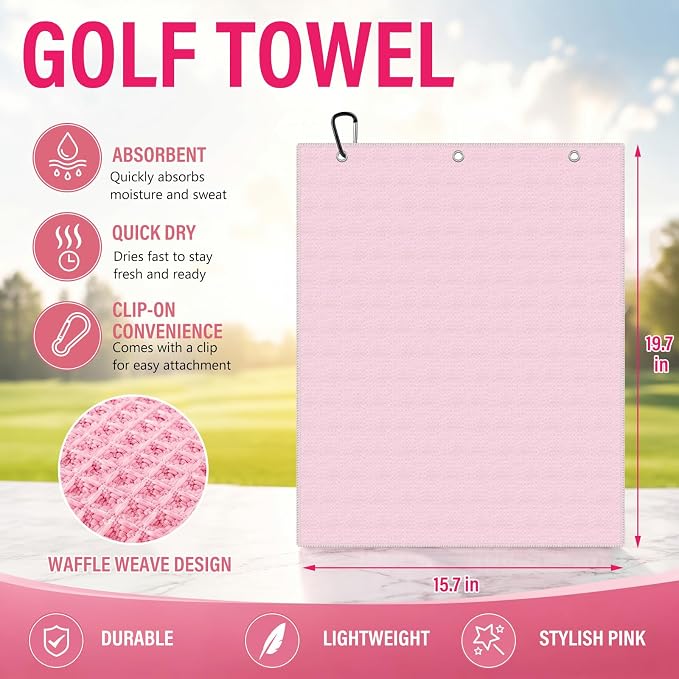 Liliful 6 Pcs Pink Golf Club Covers Set for Women, Pink V-Stripe Driver Fairway Wood Hybrid Headcovers, with Golf Towel Brush, Soft PU Leather, High Elastic Fit for Woman Ladies Gifts