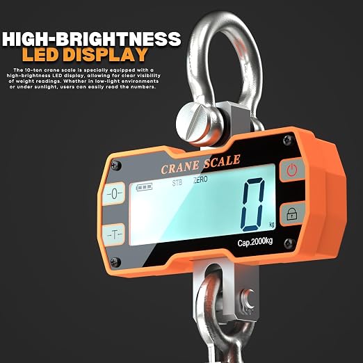 2000kg/4000lbs Industrial Crane Scale, Aluminum Alloy Hanging Scale w/Remote Control, Rechargeable Industrial Crane Scale w/Large LED Display