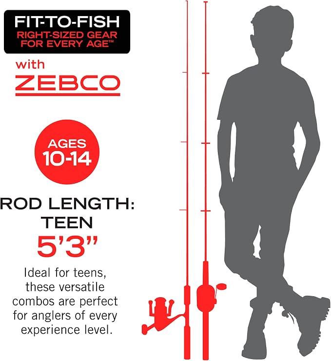 Zebco Rambler Fishing Reel and Rod Combo, Durable Fiberglass Rod with Built-in Carabiner, Patented No-Tangle Reel, Pre-Spooled with 8-Pound Zebco Fishing Line